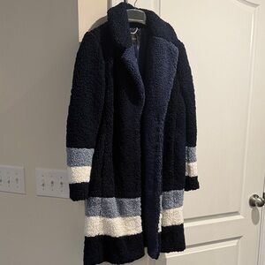 Women's Navy and White Striped Coat -